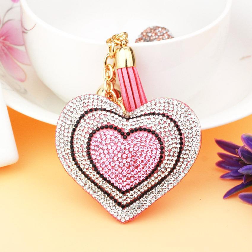 Wholesale Peach Heart Diamond Tassel Keychains